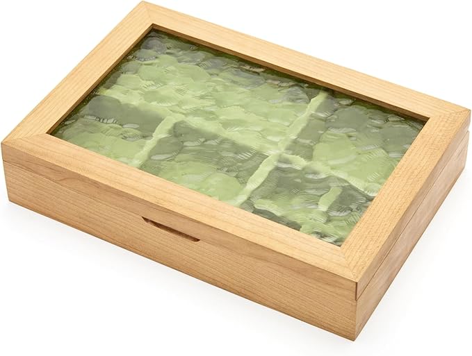 pandapark Wooden Jewelry Box with Glass Lid, Multi-Compartment Storage Display Case, Walnut Brown (Green Cherry)