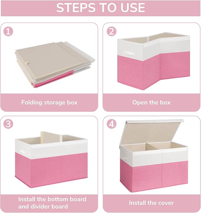INDRESSME 25"x13"x16" Large Toy Storage Box with Lid, Collapsible Storage Organizer Baby Toy Storage for Kids Boys Girls, Toy