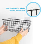 ABuff 6 Pack Metal Wire Storage Baskets Wall Mounted Hanging Wall Basket with Traceless Tape, Hanging Kitchen Organizer Baske