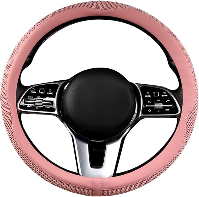 LKWLIKEI Car Steering Wheel Cover, Universal 15 inch, The Latest Microfiber Leather Breathable Technology Fabric, Non-Slip, C