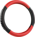 West Llama Nappa Leather Car Steering Wheel Cover Gel Massage,Cool in Summer,Universal 15 inch(Red+Black-Standard Size)
