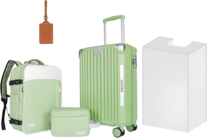 WireHot 22x14x9 Airline Approved Vintage Style Carry On Luggage with Backpack Sets, ABS+PC Hardshell Small 20 inch Retro Suit
