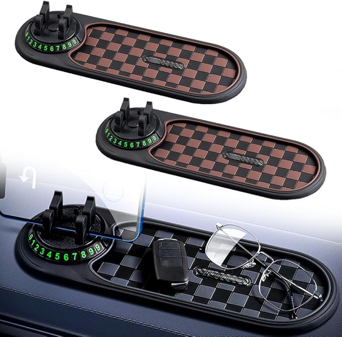 Multifunction Car Anti-Slip Mat, 2026 New Rotatable Anti Skid Car Dashboard Pad with Temporary Parking Numbe, Universal Car P