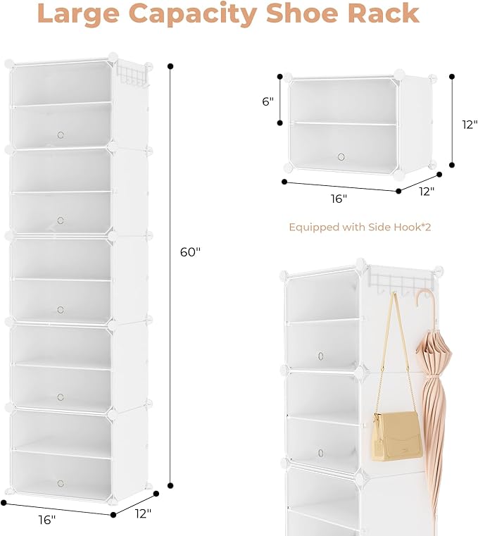 Shoe Rack 10 Tier Shoe Storage Cabinet with Door 20 Pair Tall Shoes Rack Organizer Free Standing Expandable Stable Plastic Ea