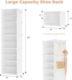 Shoe Rack 10 Tier Shoe Storage Cabinet with Door 20 Pair Tall Shoes Rack Organizer Free Standing Expandable Stable Plastic Ea