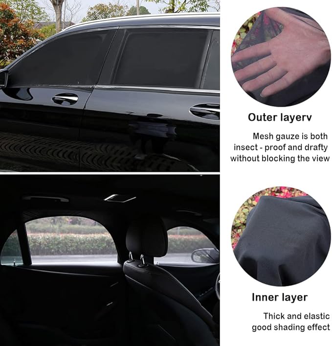 Upgrade Stretchable&Breathable SUV Car Window Shade - Oversize Double Mesh for Heat Shading and Bug&UV Protection - Car Must Have Privacy Shades for Cars,Truck,SUV When Camping (Rear window/2pcs)