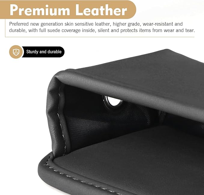 Car Seat Gap Filler Organizer, Waterproof Anti-Slip Leather Front Seat Side Storage Bag for Phones, Keys, Glasses, Cards, Universal for Most Cars (Black)