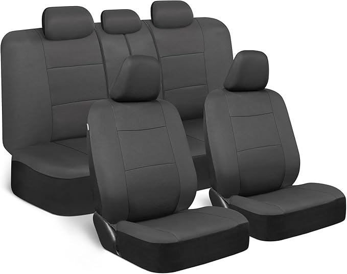 BDK PolyPro Car Seat Covers Full Set in Solid Charcoal – Front and Rear Split Bench Seat Covers for Cars, Easy to Install, Ac