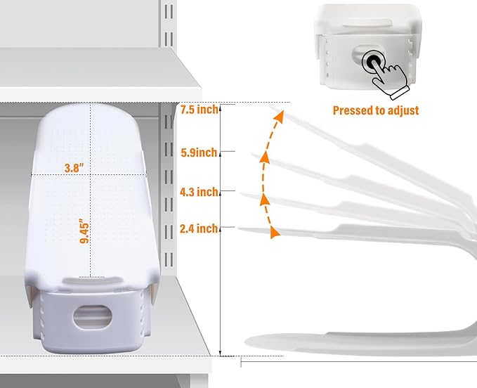 LEIMO Shoe Slots Organizer, 20-PACK Adjustable Shoe Stacker, Double Layer Stack Shoe Holder Space Saver, White Shoe Stacker f