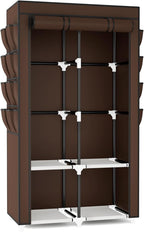 Portable Closet for Hanging Clothes, Portable Wardrobe Closet with Cover, 4 Storage Shelves, 2 Hanging Rods and 8 Side Pocket