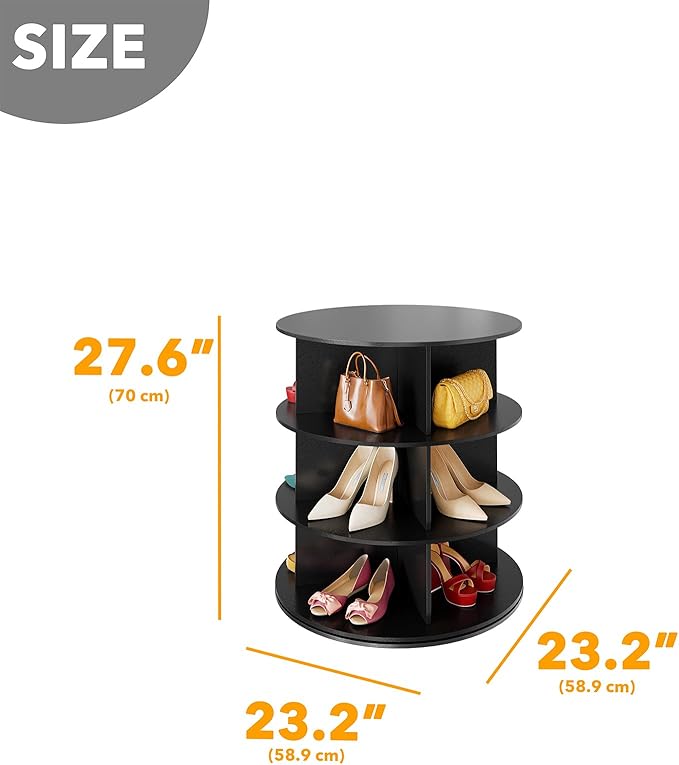 SpaceAid 3 Tier Rotating Shoe Rack Tower, Spinning Shoe Display Lazy Susan, Revolving 360 Shoe Rack Storage Round Carousel, V