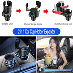 Multifunctional 2 in 1 Cup Holder Expander for car，DualCup Holder Extender with Adjustable Base,Fits Yeti, Hydro Flask, Nalgene, Large 10/40 oz. Bottles & Big Drinks,Travel Cup