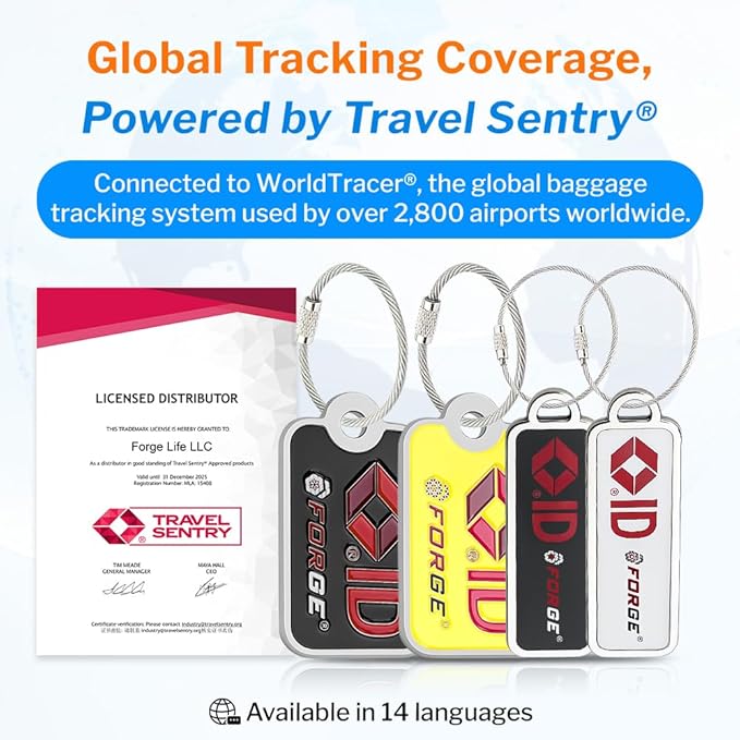 Forge Lost and Found Luggage Tags, Global Luggage Tracking Tag, WorldTracer Compatible, Travel Sentry Powered Baggage ID Syst