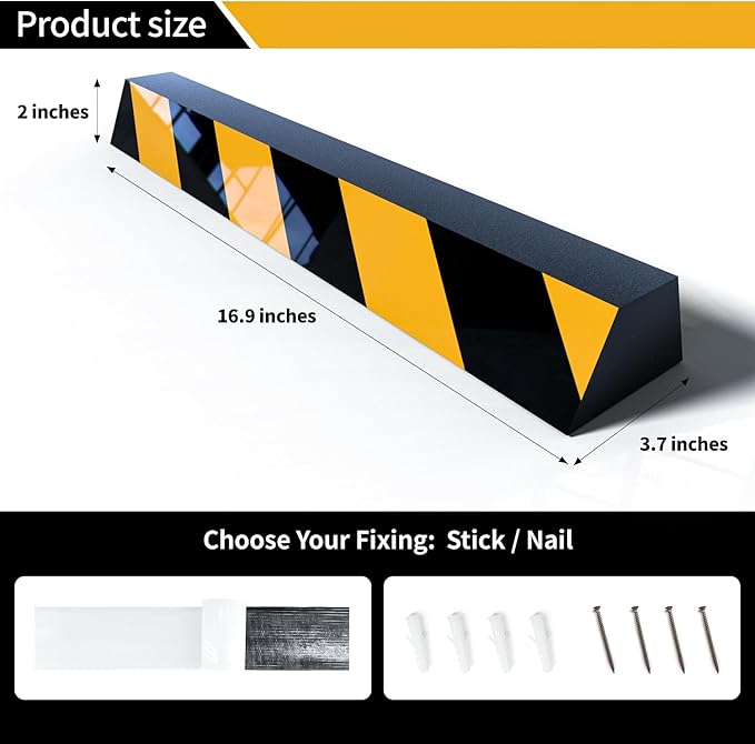 Garage Smith Parking Aid - Lightweight EVA Parking Guide with Reflective Strips, No-Drill Peel & Stick for Compact Cars (2-Pack, Includes Adhesive & Screws)