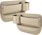 2-Pack car seat Gap Filler Organizer with Cup Holder,Car Leather Cup Holder Gap Organizer,Built-in Beverage Holder (12in x7.9in), for Keys/Phone/Sunglasses, Car Seat Organizer (Beige)