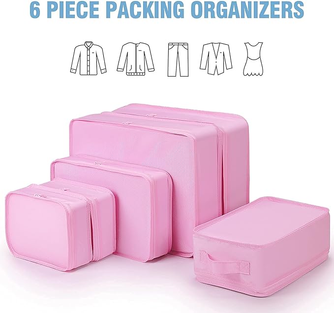 Mossio 6 Set Packing Cubes with Shoe Bag - Lightweight Travel Luggage Suitcase Organizers