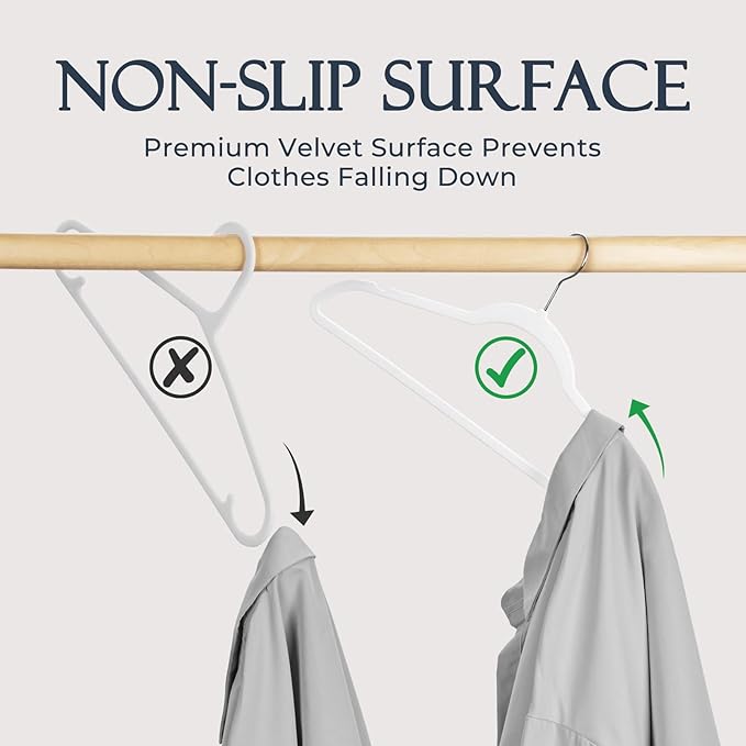 HOUSE DAY White Velvet Hangers 20 Pack, Non Slip Clothes Felt Hanger Heavy Duty for Coat, Premium Slim Space Saving Suit Hang