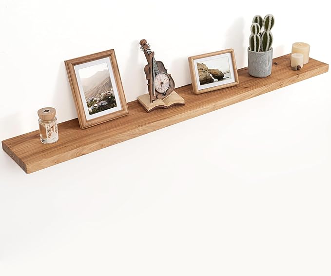 Floating Shelves for Wall Decor, 8" Deep Rustic Solid Elm Wood Floating Shelves Wall Mounted, Wall Shelves with Invisible Bra