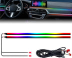 Dream Color Acrylic Interior Car Lights, 2 Pieces 75cm/29.5inch 128 Colorful Car LED Strip Light RGB Fiber Optic Rainbow Ambient Lighting bar, Universal Decoration Dynamic Atmosphere Neon Lights