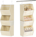 Hanging Closet Organizer 3 Shelf Collapsible Fabric Closet Organizers and Storage Hanging with Mesh Pocket for Clothes, Hangi