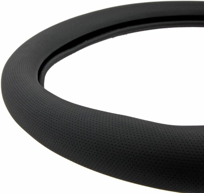 BDK Ergonomic Soft Grip Steering Wheel Cover - Sporty Leather Grip for Standard Size Wheels 14.5-15 inch Black