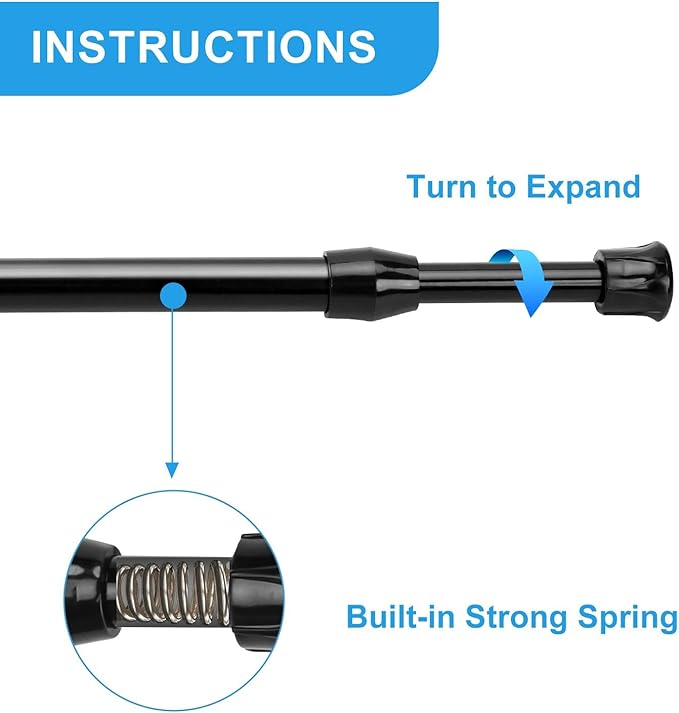 2 Pack Tension Curtain Rod 28-48 Inch, Small Short Adjustable Extendable Spring Loaded Rods for Windows Cabinet Blinds Closet