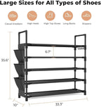 5 Tier Shoe Rack, Shoe Organizer Storage for 20-25 Pair Boot and Sneaker, Stackable Free Standing Shoe Shelf with Hooks and S