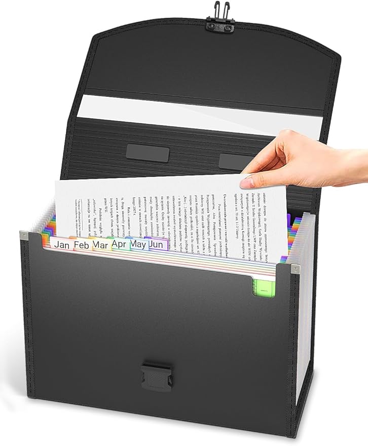 TOPCJ 25 Pockets Accordion File Organizer with Handle,Expanding File Folders for Documents, A4/Letter Size Paper,a-z Tabs,Per
