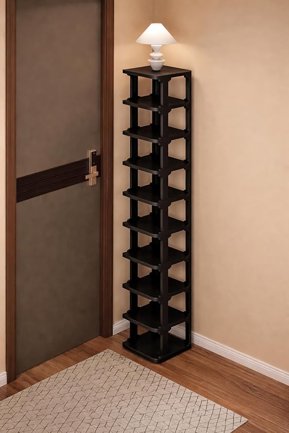 9-Tier Slim Shoe Rack, Stackable Vertical Shoe Organizer with Small Footprint, Sturdy PP Material, Space-Saving Shoe Storage 