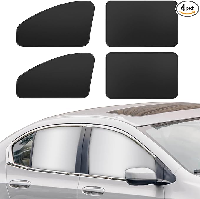 Silver Car Window Sun Shade - Side Thiken Curtain Magnetic 100% Block Light Car Window Covers with Cooler Feeling (Silver, D-4pcs)