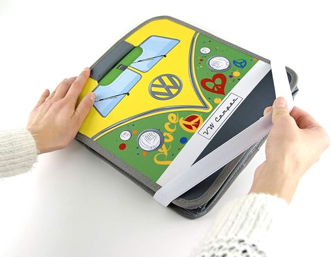 BRISA VW Collection - Volkswagen Foldable Storage Trunk Box Bag for Grocery Shopping in VW T1 Bus Campervan Shape (Peace/Green)