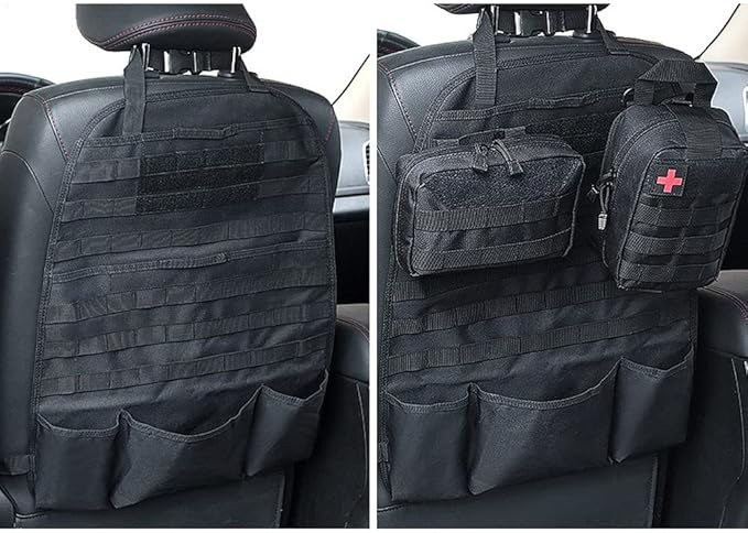 Car Seat Back Organizer, Tactical Molle Nylon Vehicle Panel Universal Fit Car Backseat Cover Protector (Olny Black molle seat organizer)