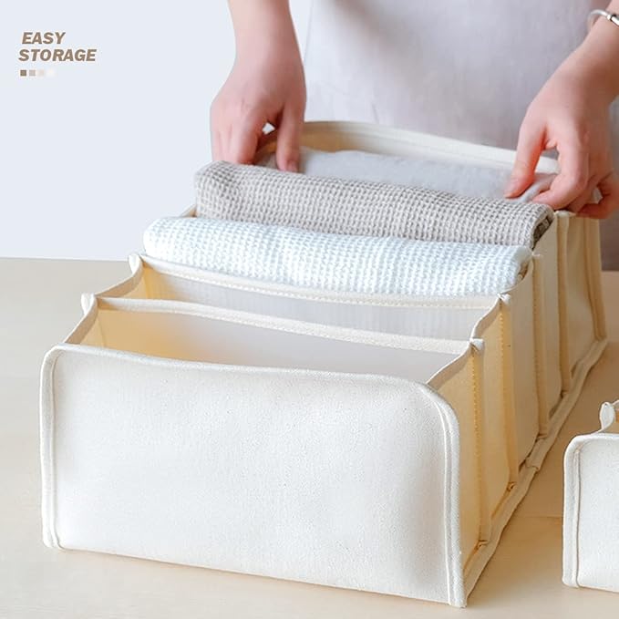 2 Packs Cotton Wardrobe Clothes Organizer, Foldable Closet Organizers and Storage Larger 7 Grids 5 Grids Set Drawer Organizer