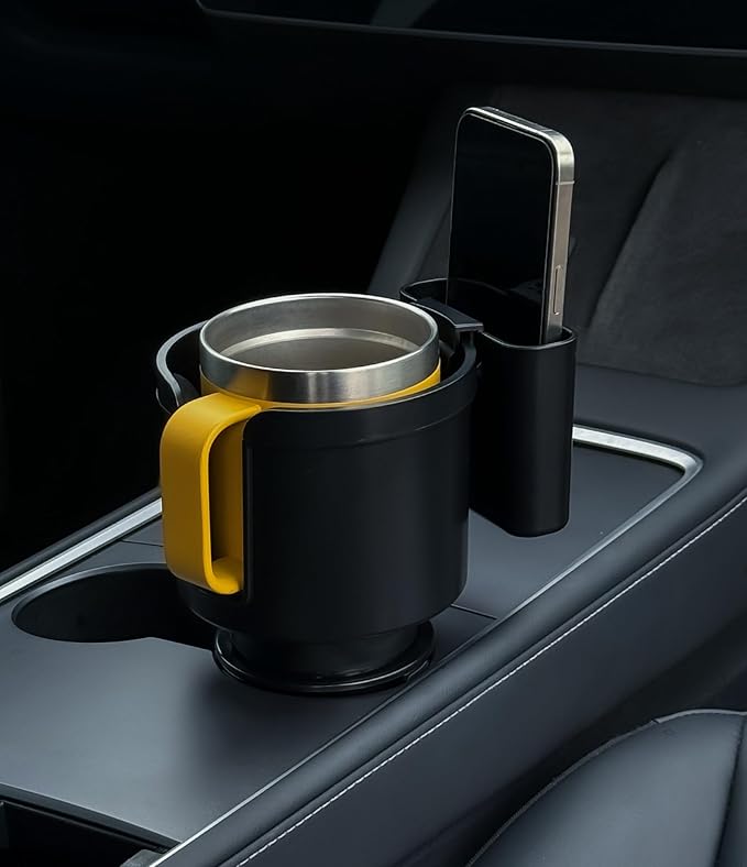 Seven Sparta Cup Holder Expander with Phone Holder & Cable Access, 3-in-1 Car Organizer, Side Storage Box for Phone/Cards, Co