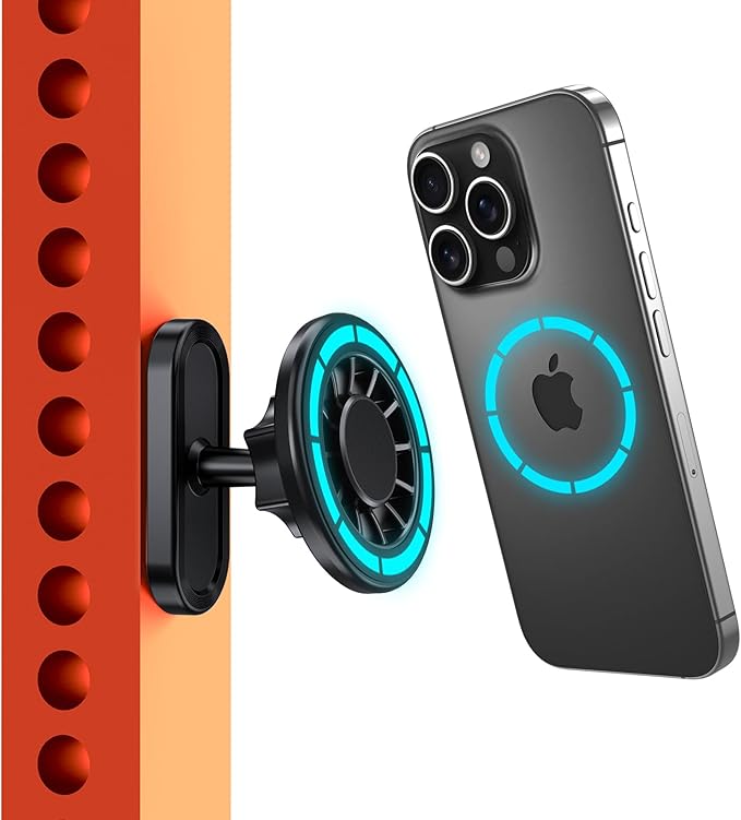 UBeesize Gym Magnetic Phone Holder, 1-Sec Install 360° Adjustable Ball Joint and Durable Base, Dual Magnetic Phone Mount with Smartphones, Works on Any Surface (Metal Plate and Ring Included)