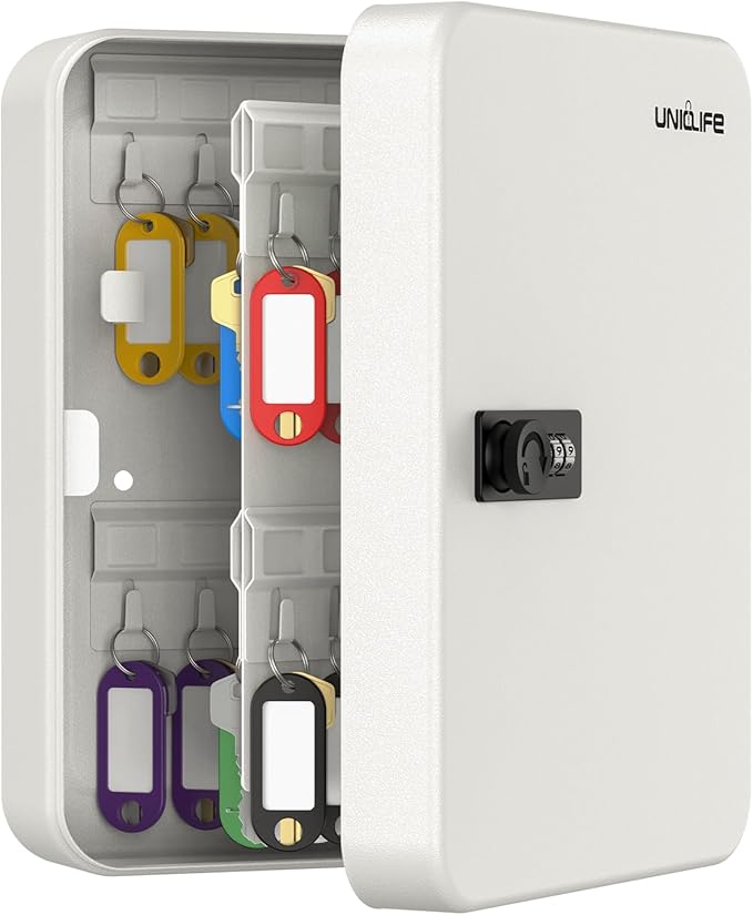 Uniclife 48 Position Key Cabinet with Combination Lock Resettable White Digital Security Storage Box Steel Key Organizer with