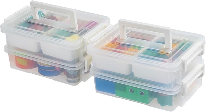 IRIS USA 1 Qt. Plastic Storage Bins with Lids, 2 Pack, Craft Storage Container, Sensory Bin, Organizing Containers for Home, 