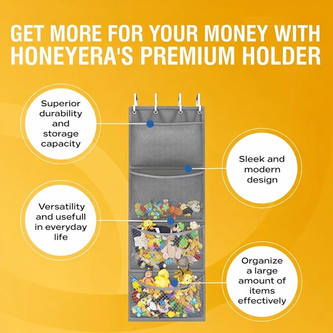 Honeyera Storage for Stuffed Animal - Over Door Organizer for Stuffies, Baby Accessories, and Toy Plush/Easy Installation wit