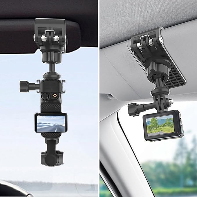 Pocket 3 Car Mount, 360° Adjustable Car Sun Visor Mount Compatible with Insta360 X5 X4 X3, GoPro Hero 13 12 11 10 9 8 7 6 5 Black, DJI Osmo Pocket 3 Action 5 pro/4/3, AKASO and More Action Cameras