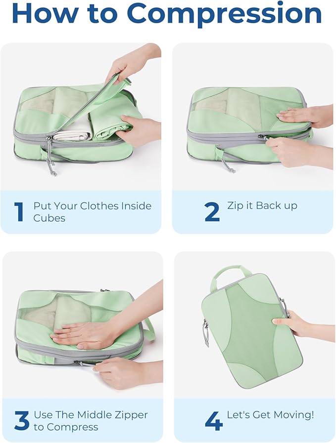 BAGSMART Compression Packing Cubes for Travel, Compressible Luggage Organizer for Cruise Ship, Lightweight Travel Essentials 