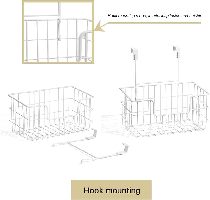 JUNCHU CHERRY Wire Storage Basket 2 Packs, Wall Mounted Kitchen Bathroom, Hanging Cabinet Door Storage Basket, no Drilling, S