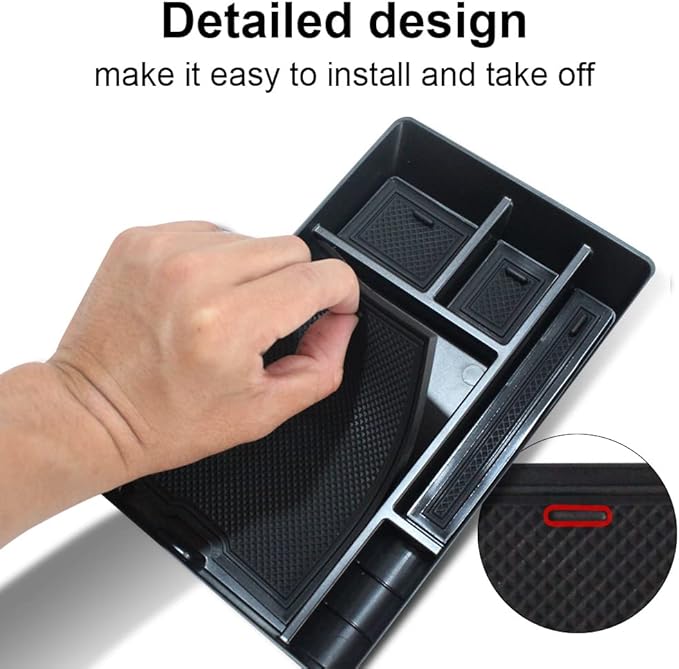 BestEvMod for Ioniq5 Armrest Storage Box Center Console Organizer Tray Interior Accessories with Rubber Black Trim Compatible with Hyundai Ioniq 5 2022-2026 Accessories(V1)