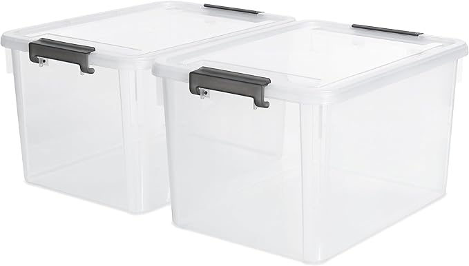 Citylife 32 QT Plastic Storage Bins with Latching Lids Stackable Storage Containers for Organizing Large Clear Storage Box fo