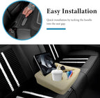 Car Back Seat Organizer, Leather Automotive Rear Seat Couch Cup Holder Expander Tray, Vehicle Cup Holder Tray Holds Snacks Remotes Phones for Truck RV Boat Couch Pillow Bed (Beige)