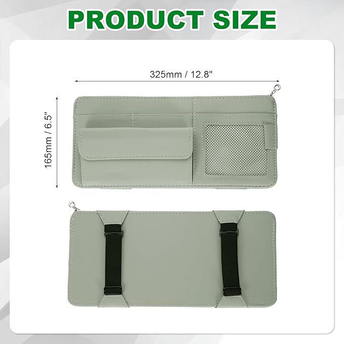 PATIKIL 1 Pcs Car Sun Visor Organizer, 12.8 x 6.5 Inch PU Leather Vehicle Storage Pouch Holder for Sunglasses Card Pen Driver License Car Accessories, Gray