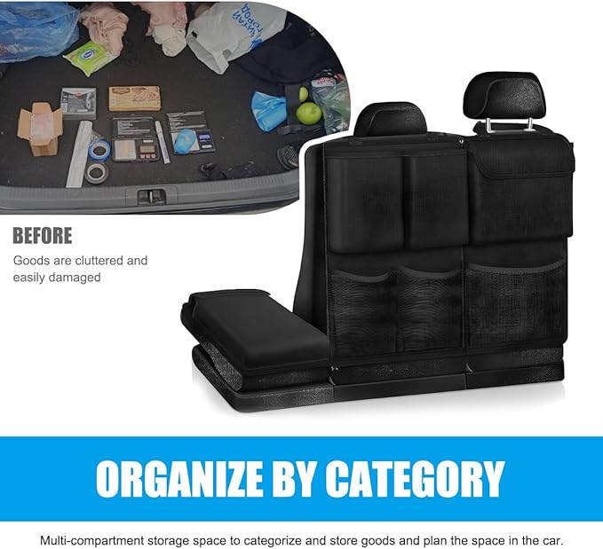 Hanging Car Trunk Organizer, Detachable Seat Back Storage Bag with Lids & 7 Large Pockets, Waterproof Space Saving Cargo