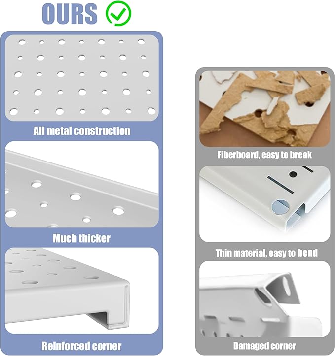 WALMANN 12 x 16 in Metal Pegboard Panels and Hooks for Garage, Tool Organizer Pegboard with Hook - Compatible with 1/8" & 1/4