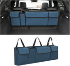 AUCELI Car Trunk Organizer, Backseat Hanging Large Storage with Adjustable Straps, Waterproof Collapsible Cargo Bag with 4 Pockets, Sturdy Space Saver Frees Trunk Floor for SUV, Truck, MPV