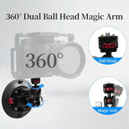 CNC Machined 4.5in Suction Cup Camera Mount with Ball Head Magic Arm, 1/4" ARRI Holes, Quick Release Car Mount with Phone Holder&Action Camera Adapter Compatible with DJI OSMO Pocket3 Insta360 iPhone