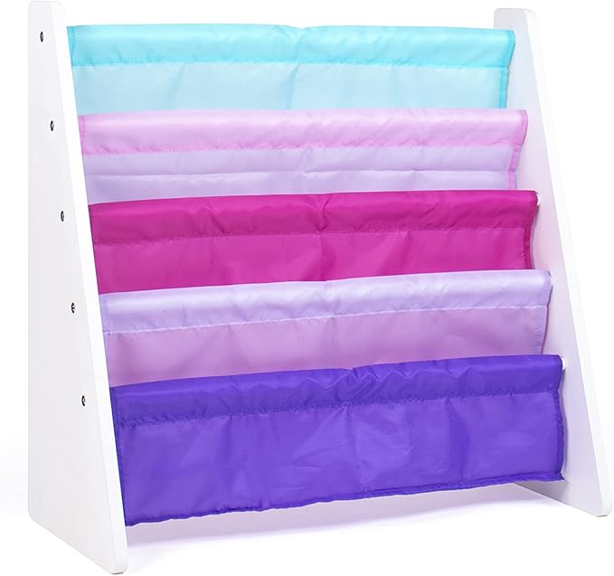 Humble Crew 4-Tier Kids Bookshelf, White/Pink/Purple/Blue - Premium Book Shelf for Kids Rooms with Four Deep Pockets - Toddle